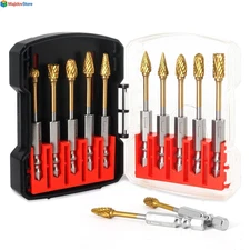 10 Pcs Titanium Tungsten Carbide Burr Set with 1/4" Hex Shank,Rotary Grinder Bit