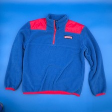 Vineyard Vines Kids Blue Fleece Quarter Zip Pullover Red Trim Size L 16-18