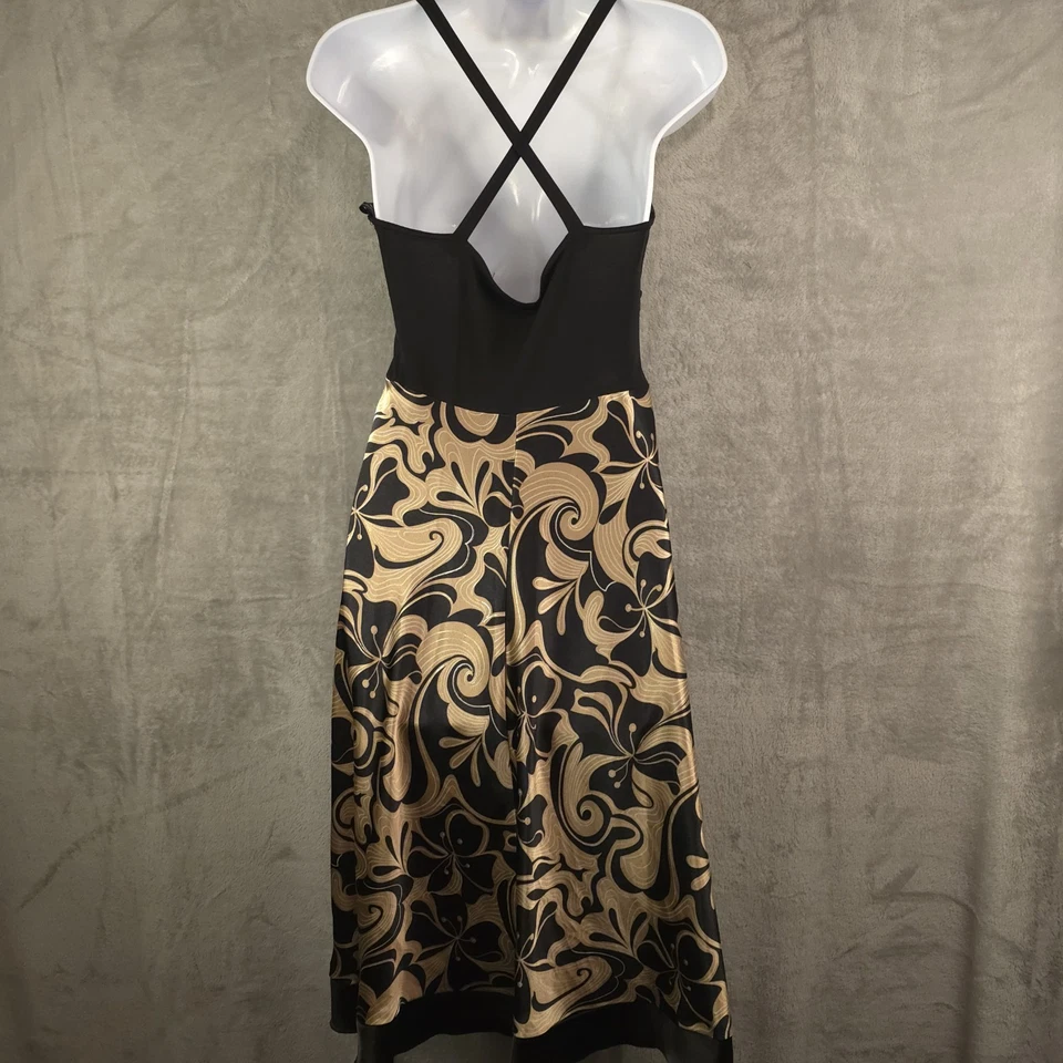 Vestido Vintage Y2K Intriga Midi Babydoll Negro Dorado Satinado Talla Med Cachicho Foto 4 de 4