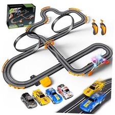 Slot Car Race Track for Kids with 4 Slot Cars, Dual Racing Electric Car Tracks