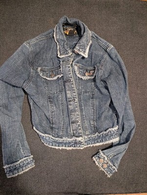 Harley Davidson Denim Blue Jean Women Jacket Small Frayed HD Logo