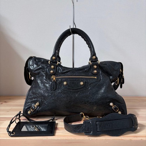 BALENCIAGA Leather Handbag Black Giant City 2Way Shoulder Bag Classic Women