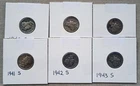 Mercury (Liberty Head) Silver Dimes, 1940-1945: Lot of 6 San Francisco Mint