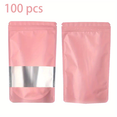 100 Stück selbststehende Plastiktüten mit Fenster wasserdicht & schmutzabweisend rosa - Bild 5 von 15