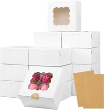 30Pcs Bakery Boxes, 6X6X3 Inches Cookie Box with Window, White Treat Containe...