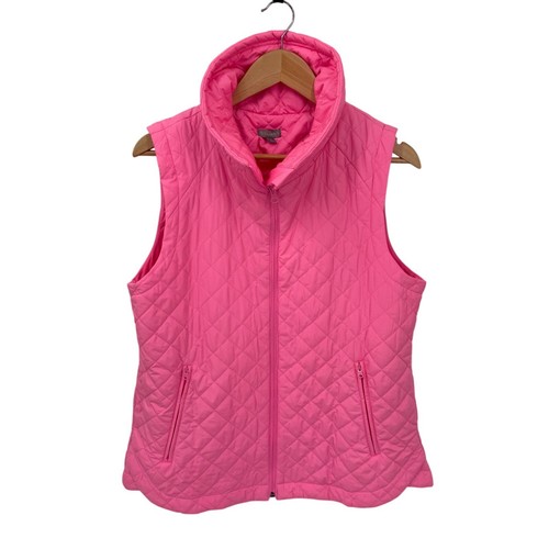 T by Talbots Full Zip Quilted Vest Womens Medium Pink Polyster Zip Pockets