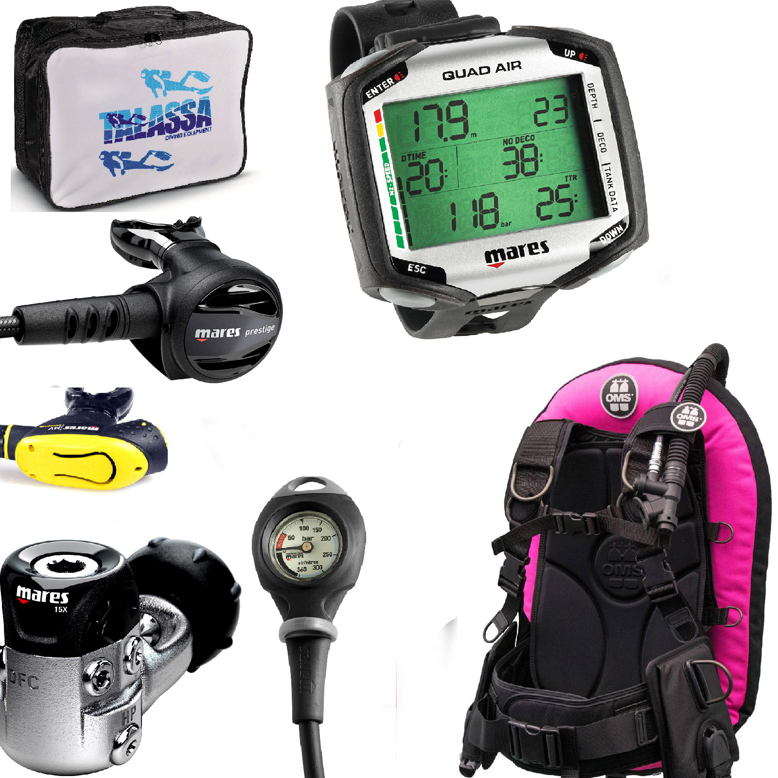 Mares regulator PRESTIGE 15x YOKE COMPUTER QUAD AIR + BCD OMS PINK ALSO LITTLE Mares regulator PRESTIGE 15x YOKE COMPUTER QUAD AIR + BCD OMS PINK ALSO LITTLE