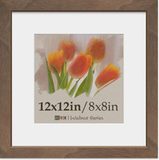 2 Pack VCK 12x12 Picture Frame Natural Wood Grain Walnut  HD Glass Display 8x8