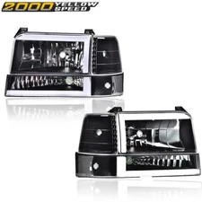 Fit For 1992-1996 Ford F150 F250 F350 Dual LED DRL Lamps Bumper Headlights 6PCS