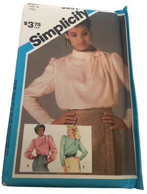Simplicity Sewing Pattern 6551 Draped Blouses Shirt Top 1980s Work Career UC 16