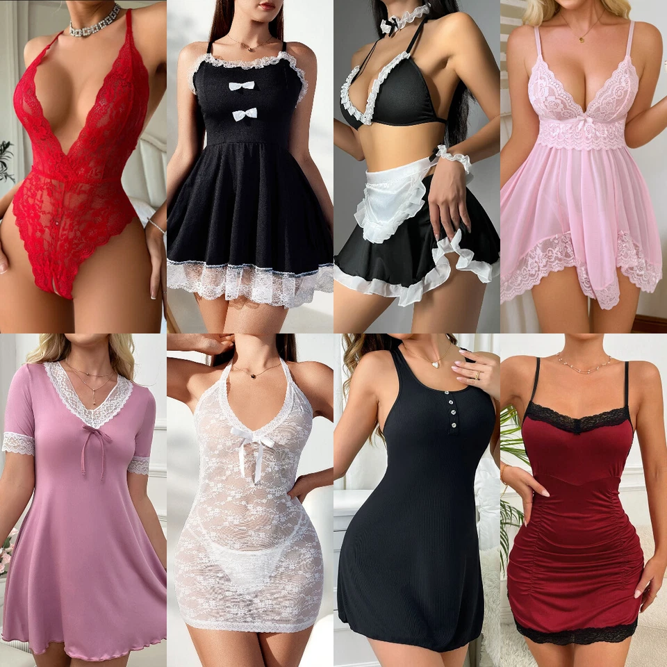 Women's Sexy-Lingerie Babydoll G-string Sleepwear Underwear Lace Dress Nightwear - Image 3 of 4