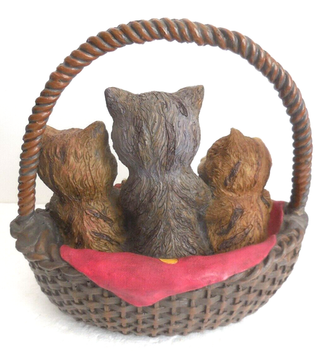 3 Little Kittens Cats in Basket Resin Large Figurine 11x11" Table Cat Lover Gift - Picture 2 of 12