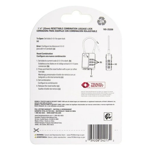 Brinks, 1/4in 3-Dial TSA Luggage Padlock with Steel Cable Shackle, 2-Pack RED - 第 2/2 張圖片