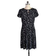talbots keyhole neck print midi dress 8p petite cocktail party career work EUC