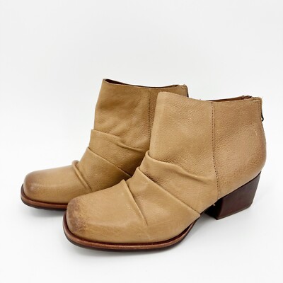 Kork-Ease Bootie 6.5M Womens Kissel Tan Ruched Leather Ankle Back Zip City Chic