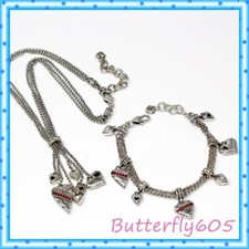 Brighton Raining Hearts Red Crystal Retired Necklace Bracelet Set Pouch