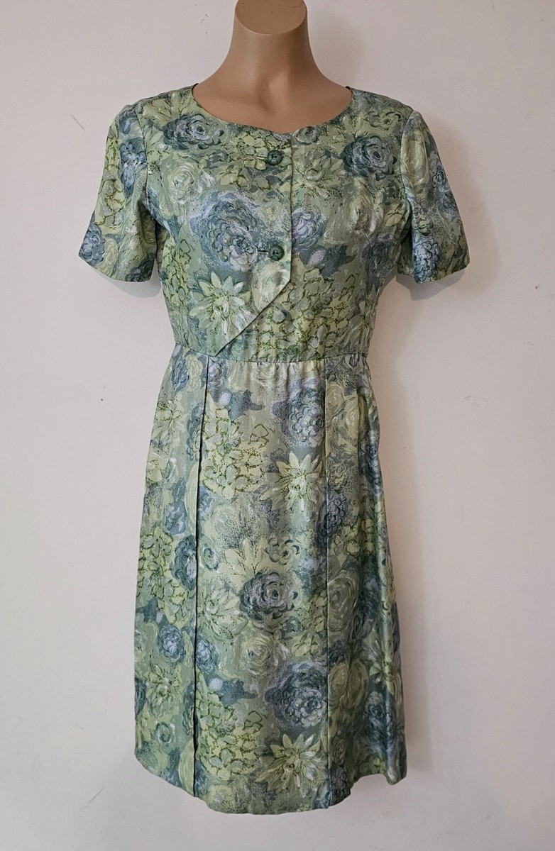 Vintage 50s 60s Sage Green Blue Floral Satin Brocade Dress sz 4-5 | eBay Vintage 50s 60s Sage Green Blue Floral Satin Brocade Dress sz 4-5 | eBay