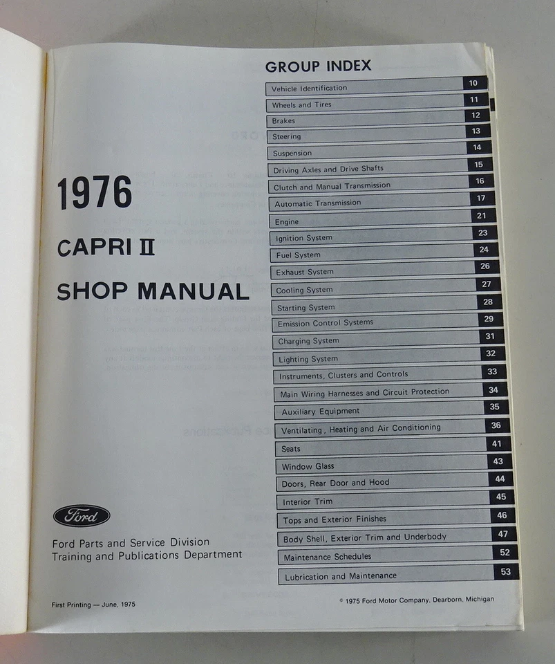 Manual De Taller Ford Capri II (EE. UU.) Con 2,3 OHC + 2,8 V6 Año Modelo 1976 - Imagen 2 de 4