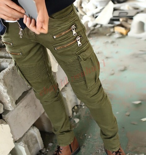 Pantaloni uomo casual slim fit cargo jeans denim plissettato tuta skinny hot - Foto 8 di 15