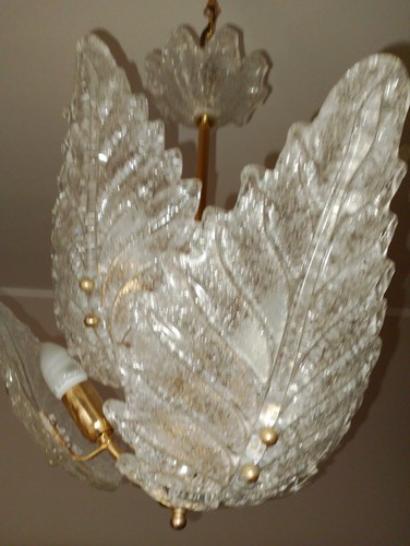 lampadario murano vintage; 6 foglie, 4 luci, cm. 60 A., cm 50 D., sala o camera - Foto 8 di 10