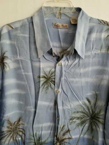 Hollis River Shirt Palm Tree Collared Short Sleeve Blue Multi Button Size XXL - Picture 3 of 5