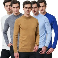 Men Sweater Knitted Jumper O-Neck Pullover Plain Warm Winter Knitwear Tops Black