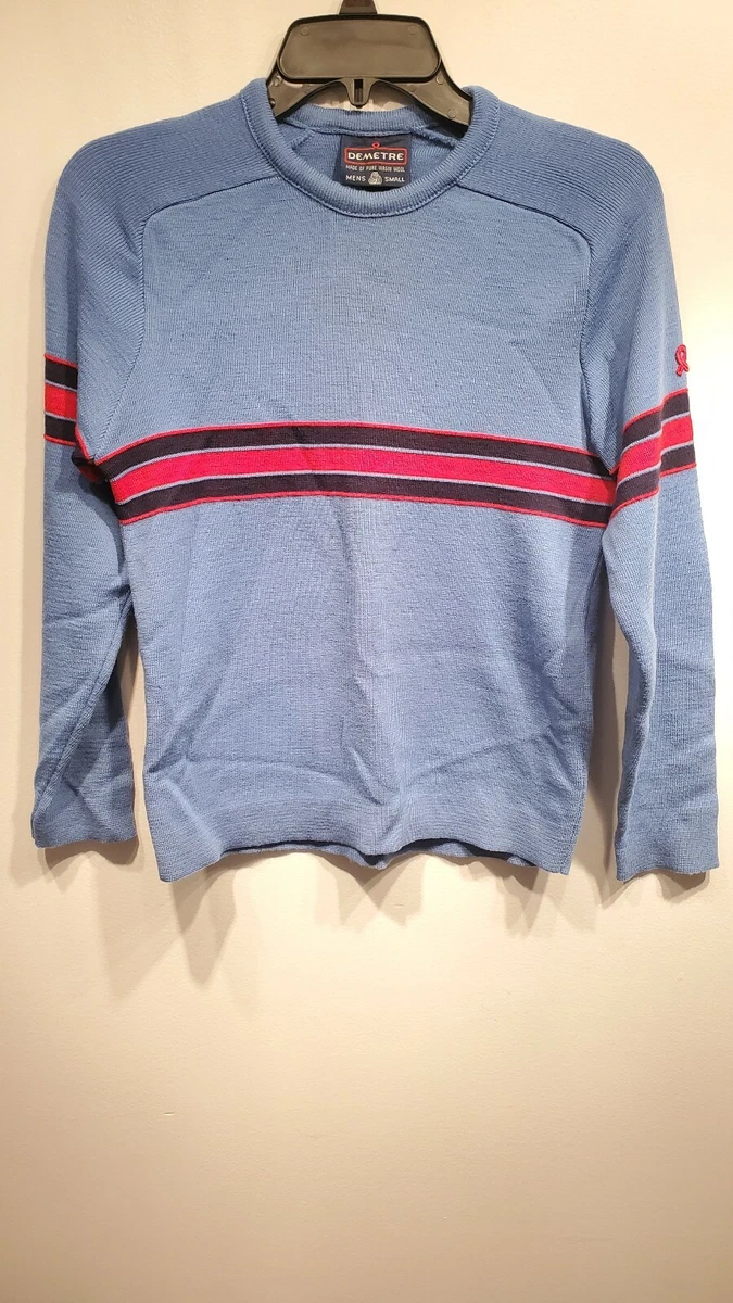 Vintage DEMETRE Pure Virgin Wool Ski Sweater Men s Small Blue And Red