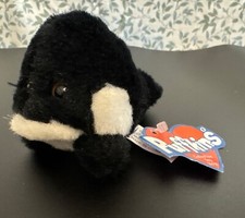 Vintage Swibco Puffkins 6634 TOBY Whale Keychain with Tag Black Orca Plush Toy