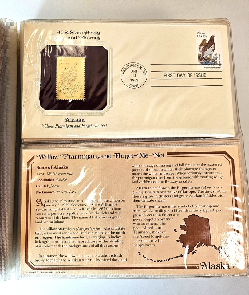 US State Birds & Flowers 1982 Stamp Album 1st Day Covers w 22kt Gold Replicas DC - Image 3 of 4