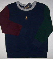 NWT Polo Ralph Lauren NAVY COLORBLOCK Double-Knit Sweatshirt Boy's 6 GOLD PONY