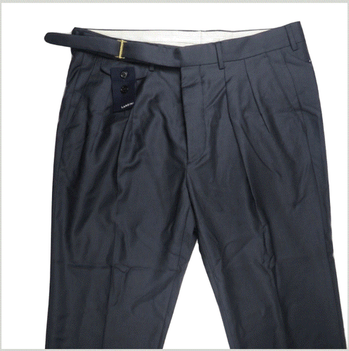 Lardini Mens Dress Pants 40/30 Wool Navy Pleated Classic Italy Button Fly NEW  - Picture 4 of 12