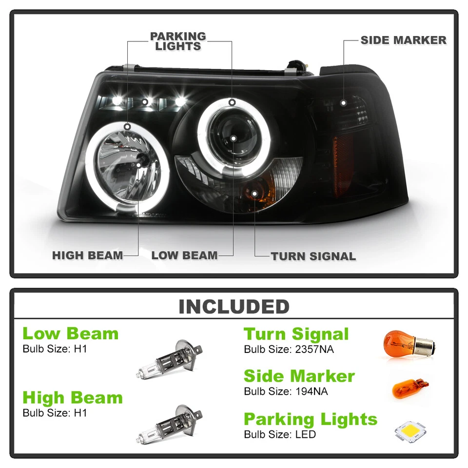 Faros proyectores LED halo para Ford Ranger 2001-2011 Black Smoke con luces de esquina Foto 3 de 4