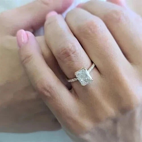 3Ct Radiant Cut VVS1 Moissanite Solitaire Engagement Ring 14k Rose Gold Plated - Picture 5 of 5