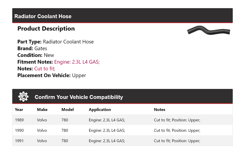 Manguera de refrigerante de radiador de gas 2,3 L L4 1989-1991 puertas superiores 1990 Foto 2 de 4