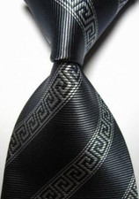Hot Classic Stripes Gray White JACQUARD WOVEN 100 Silk Men's Tie Necktie
