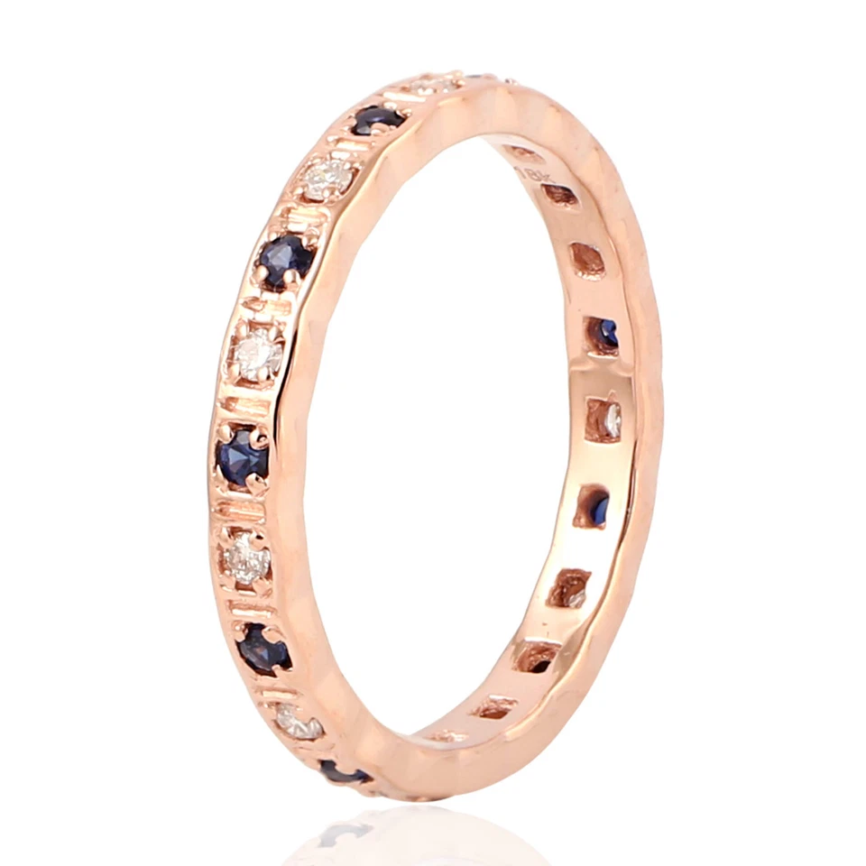 Zafiro Natural Anillo de Banda 18k Oro Rosa Diamante Joyería - Imagen 3 de 4