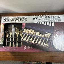 International Silver Co. Flatware 65p 24 KT Goldplated Set Serves 12 W Chest NIB