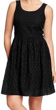 OLD NAVY ROUND NECKLINE CINCH WAIST SLEEVELESS BLACK COTTON EYELET TANK DRESS 8P