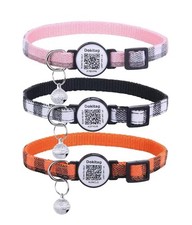 3 Pack Pink, Black, Orange Cat Collar Breakaway, QR Code Name Tag, ID, Bell