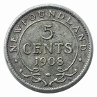 1908 Newfoundland  5 Cent   Silver  Coin  High Grade  Very Fine Rare Coin #0702