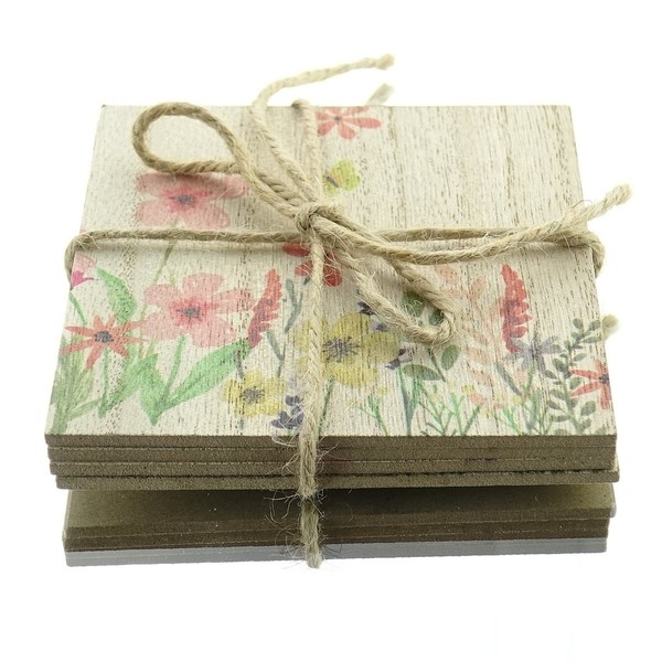 Riffelmacher Glasuntersetzer 2 Blumenwiesenmotive 10 X 10 Cm Im 4Er Set - Holz-image