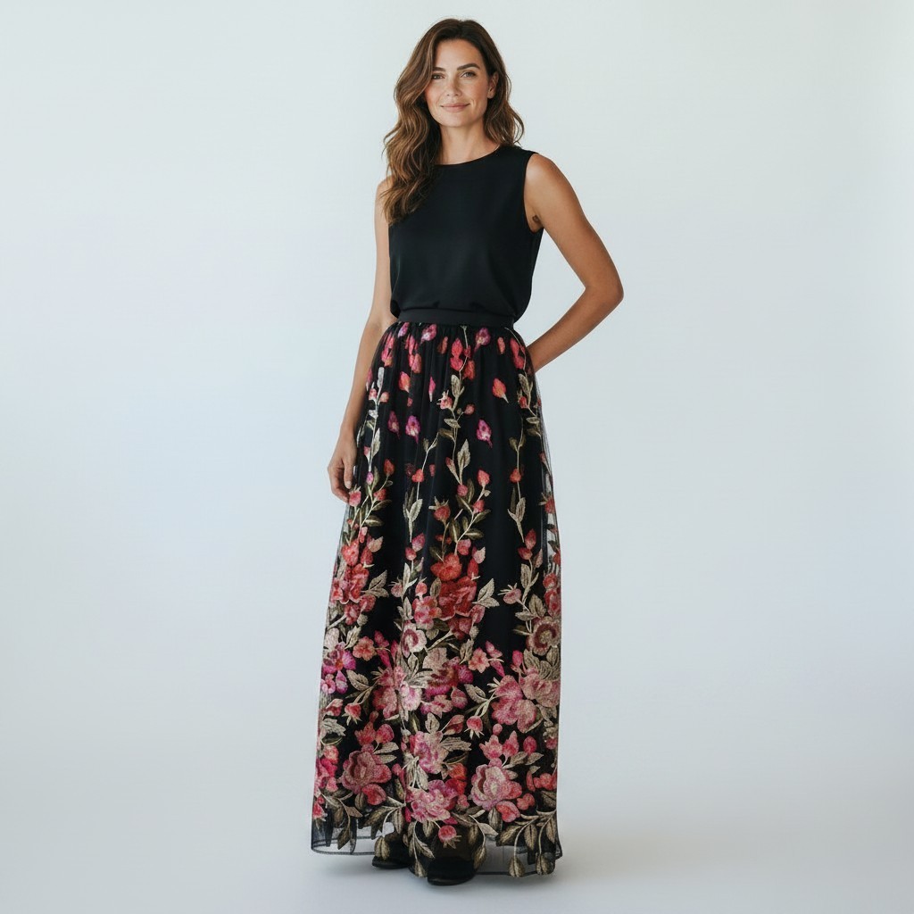 Trixxi Clothing Juniors Embroidered Long Formal Skirt Floral Size 9 Lined Prom