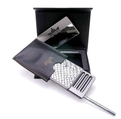 Royal Box Python Silver 8 Slot Luxury Snuff Box + Built In 3  Straw & Metal Card
