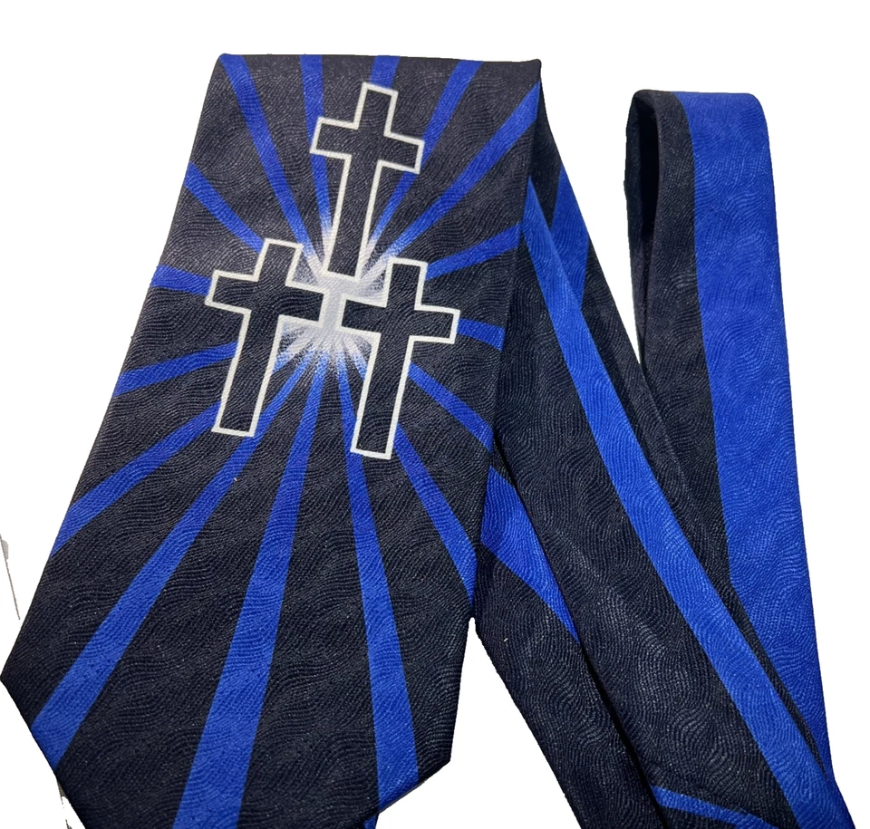 Corbata de hombre Roberto Cellini tres cruces 100 % poliéster azul negro blanco Foto 3 de 4