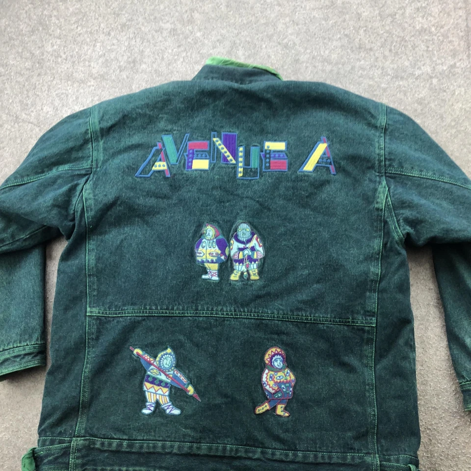Vintage Avenue Jacket Womens Large Green Denim Sherpa Lined Eskimos 90s - Image 2 of 4