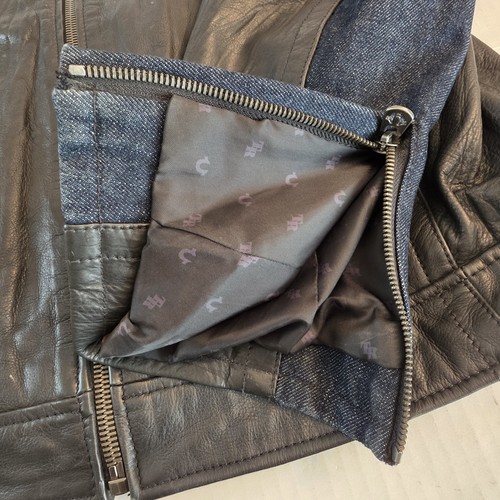 Vintage True Religion Leather Jacket Mens Extra Large Black Cowhide Denim Trim - Picture 8 of 21