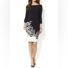 Lauren Ralph Lauren Black White Side Rouged Dress Womens 16