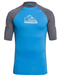 Quiksilver Men's Blue & Grey Short Sleeve UPF Rash Vest VGC Medium (175cm)