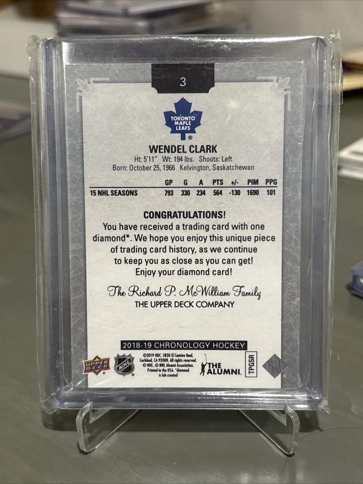 2018-19 Upper Deck Chronology Diamond Relic /36 Wendel Clark #3 - Image 2 of 2