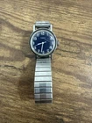 Vintage 33mm 1970's Timex Mercury Chrome Blue Dial Wind-Up Analog Men's Watch